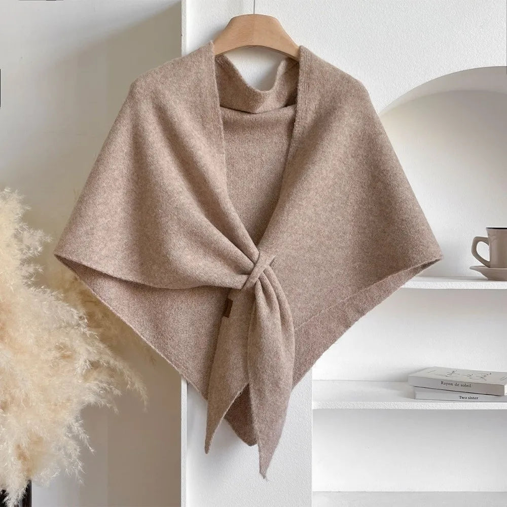 Casual Solid Color Knitted Shawl Thickened Soft Triangle Scarf Winter Warm Neck Wrap Wool Blended Shawl