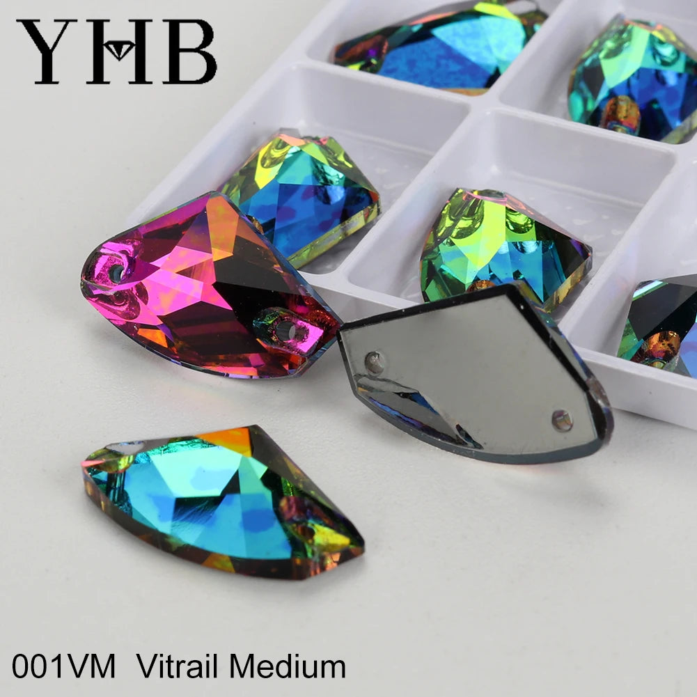 YHB Top Quality Galactic Axe Glass Crystal AB Moonlight Sewing Stones Flatback Sew on Rhinestones For Garment Clothes Bags