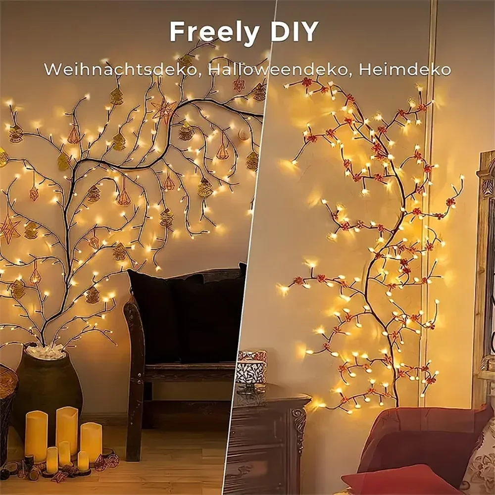 72/96/144LEDS USB Willow Vine Branch Lights 8 Modes Warm