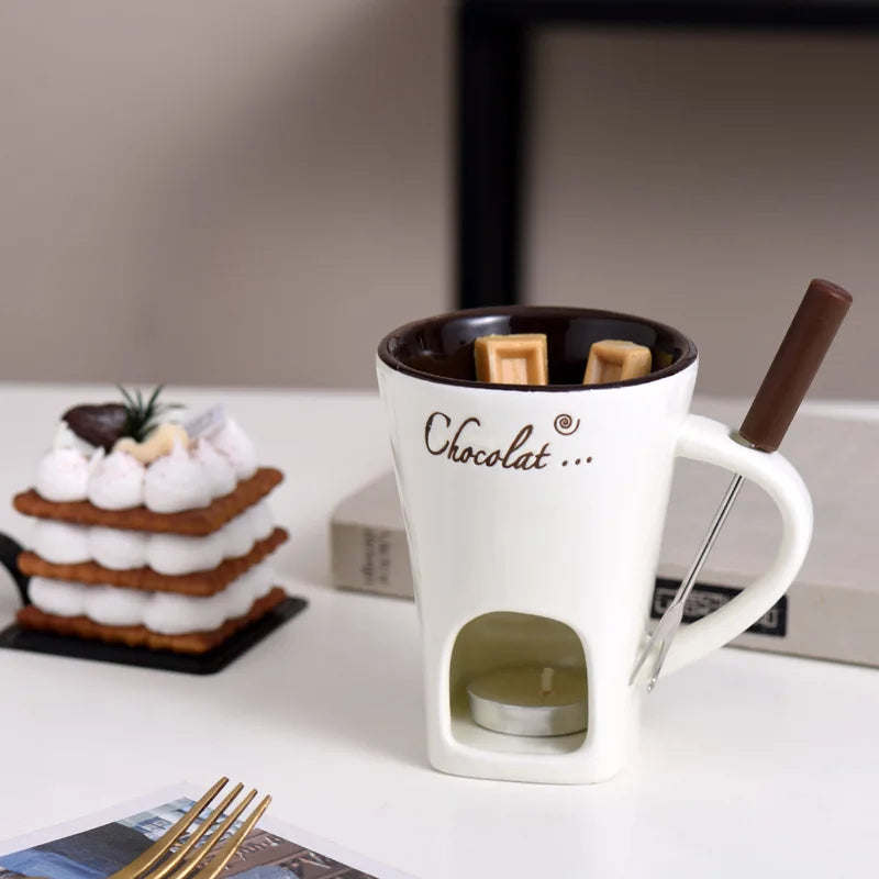 ceramic chocolate fondue mug set cheese fondue mug with fork no candle