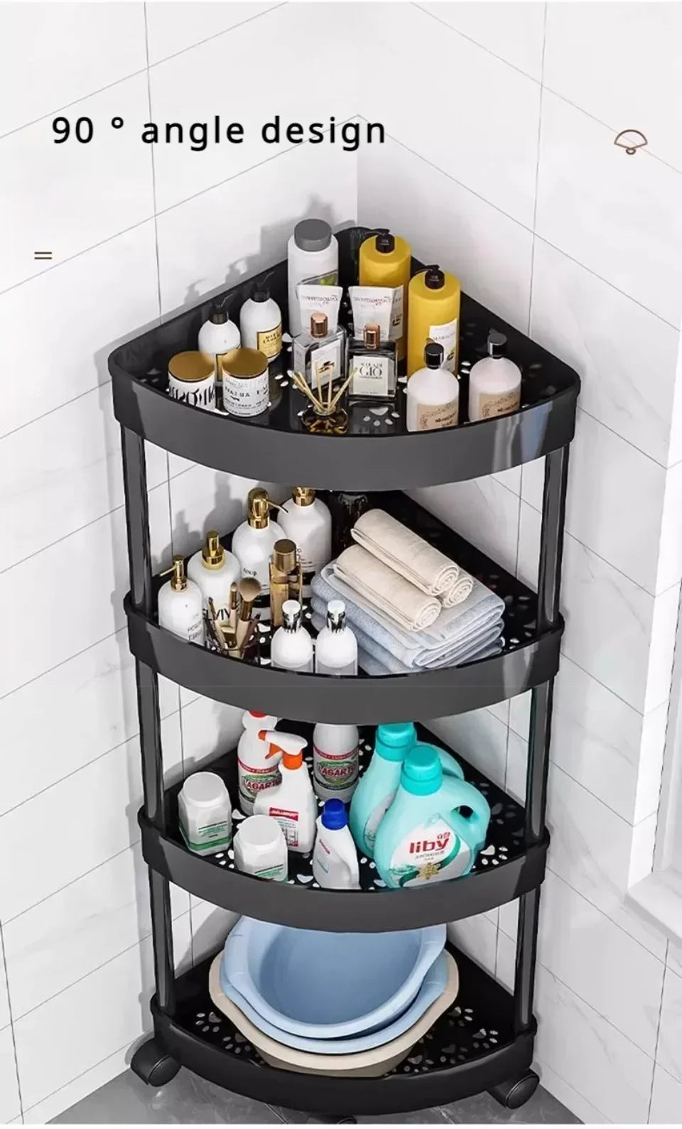Rolling Cart Storage Rack 2/3/4 Tier Gap Storage Shelf Movable Bathroom Triangle Storage Rack Floor-standing Corner Shelf