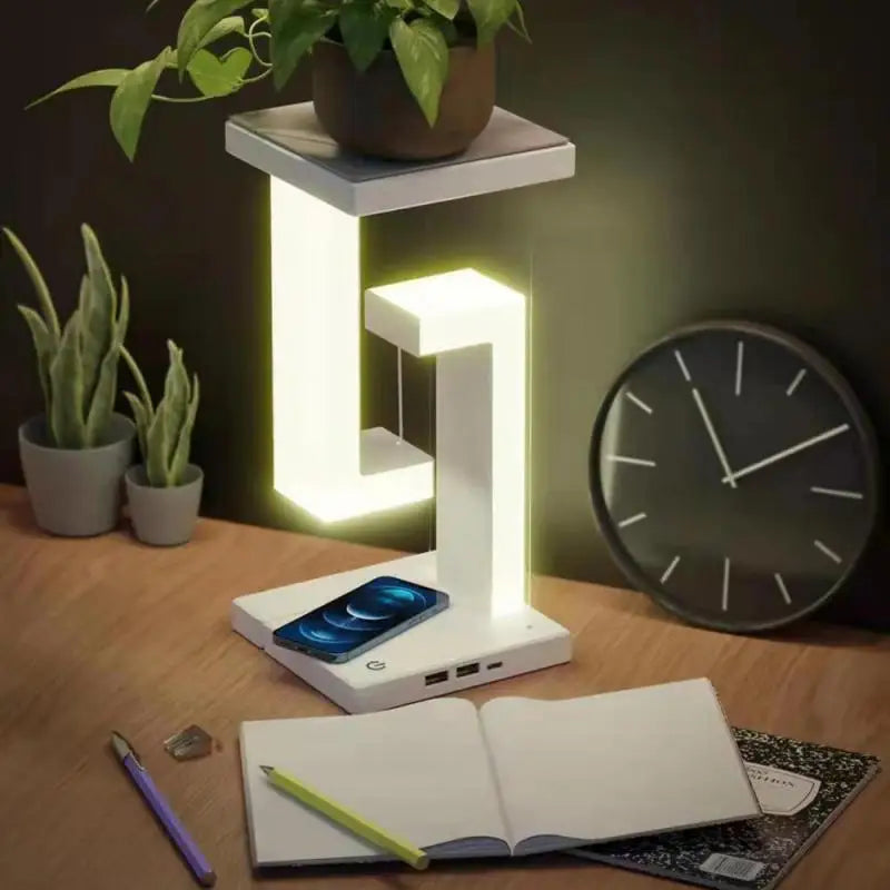 INS LED Night Light Anti-Gravity Physics Balance Suspension Table Desk Lamp Phone Wireless Charger Home Decor Bedside Lighting