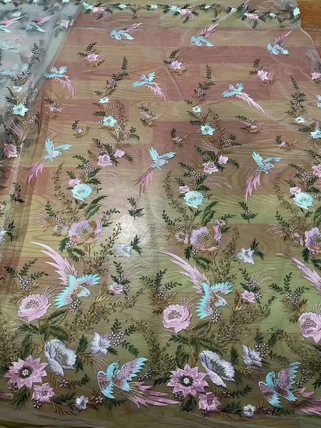 Fabric for Sewing Embroidery Birds Fabric Material for Clothes by Yard Fabric for Needlework Tulle Lace NEW 2023