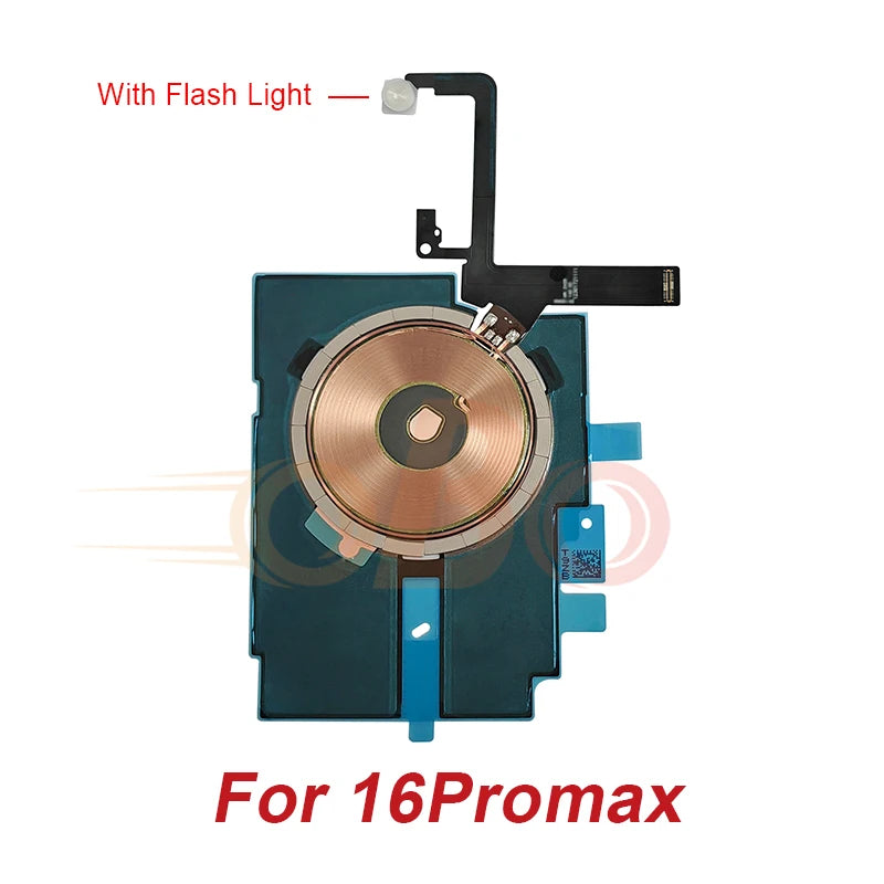 Wireless Charging Coil Sticker With Flash light Flex Cable For iPhone 14 15 16 Plus Pro Max Promax Wireless Charger Repair (1PC)