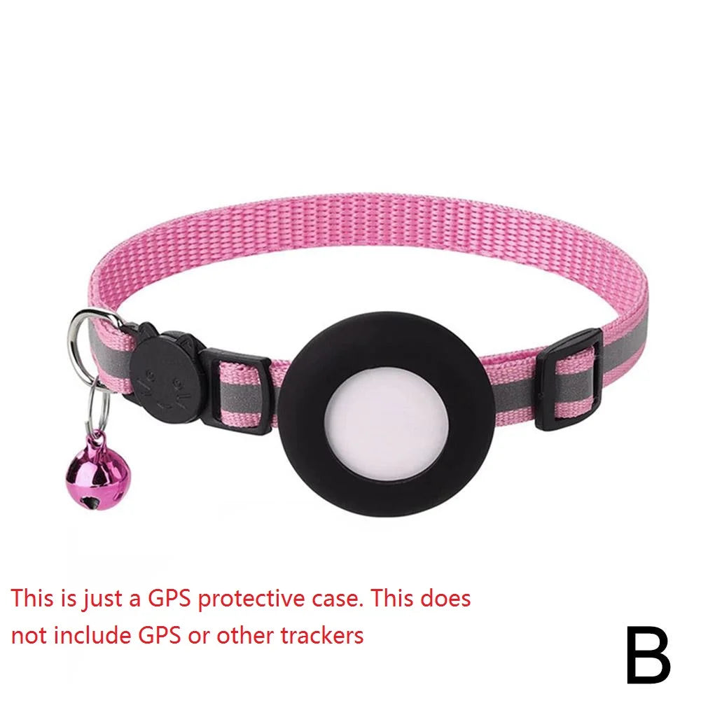 Pet Cat GPS Protective Sleeve With Bell Cute Reflective Cat Collar Address Night Tracking Cover Anti-Lost Cat Necklace