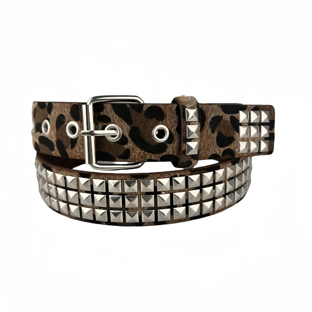 Square Bead Rivet Belt Metal Pyramid Belt Men and Women Punk
