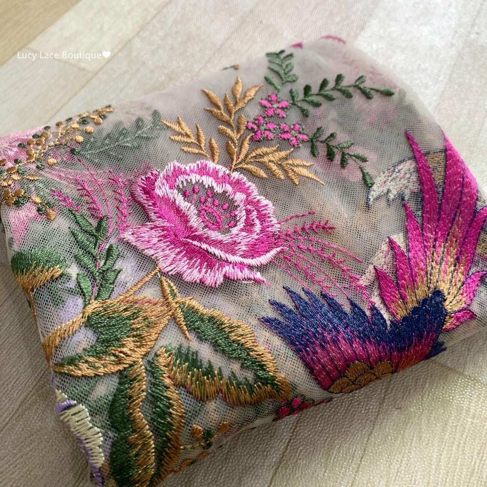 Fabric for Sewing Embroidery Birds Fabric Material for Clothes by Yard Fabric for Needlework Tulle Lace NEW 2023
