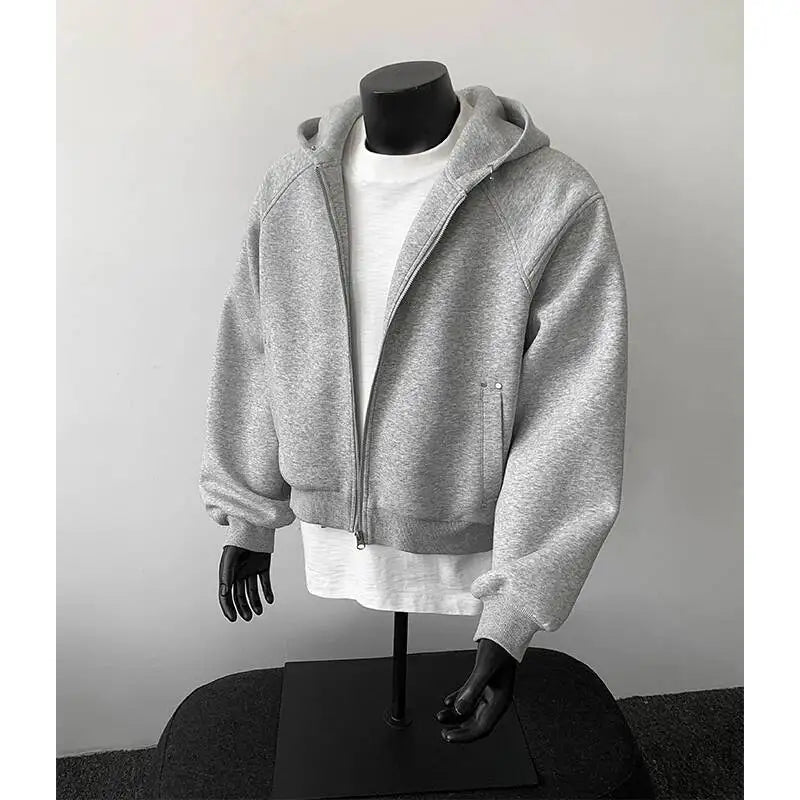 PFNW New Autumn Men's Sweatshirt 2025 Solid Color With Hat Long Sleeve Zipper Korea Fashion Male Tops 28W8776