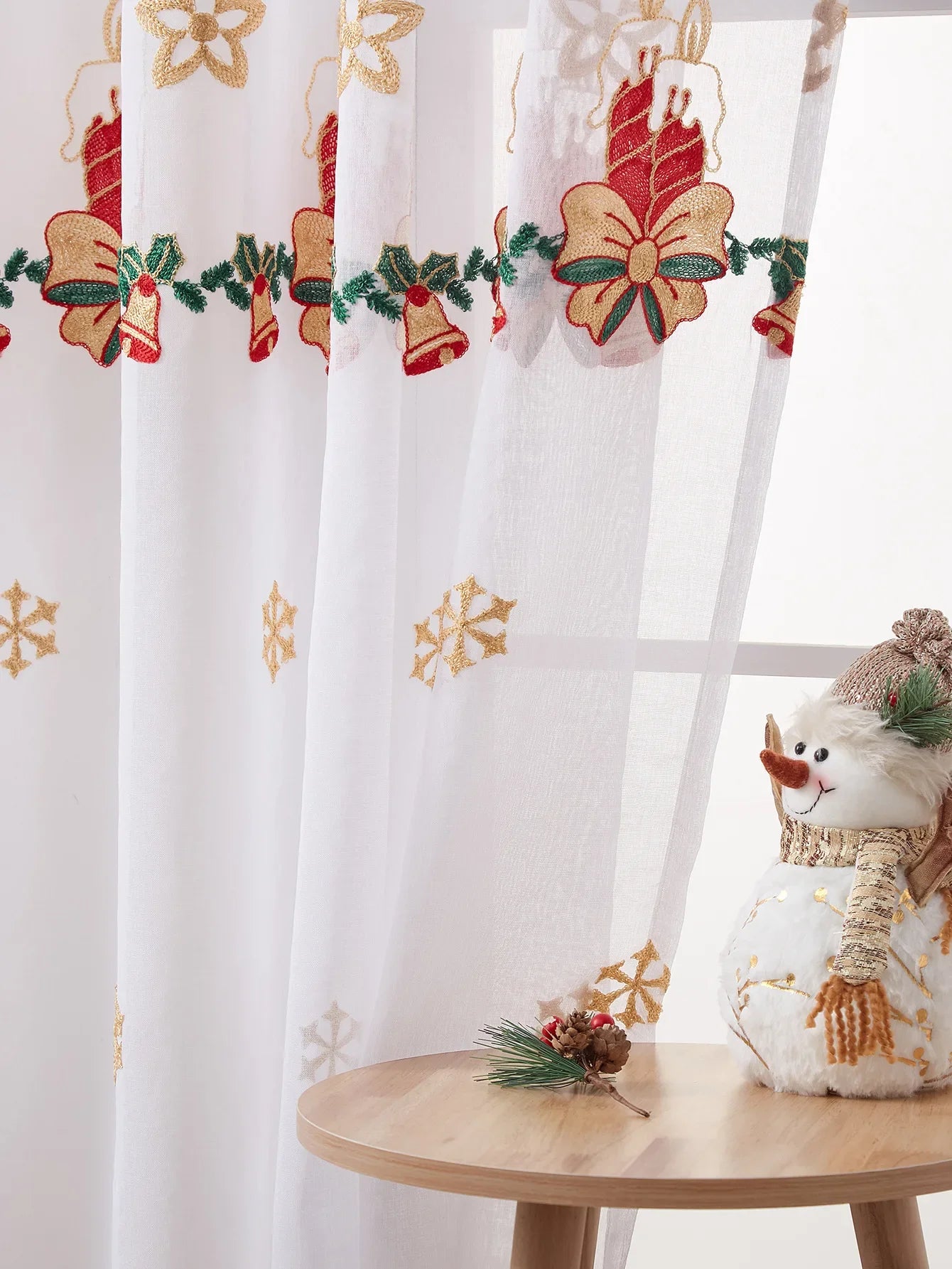 New Style of Snowflake Embroidered Window Screen Sweet Christmas Tulle Curtains Living Room Bedroom Transparent Yarn