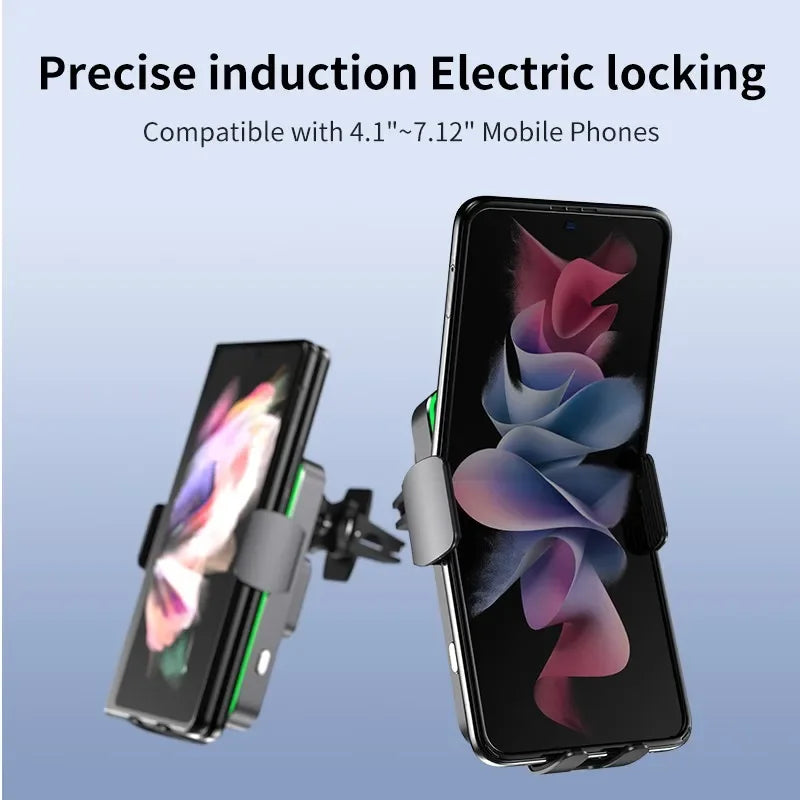 Wireless Charger Car Stand Phone Holder Dual Coil Fast Charging Station For Samsung Z Flip 4 3 2 S21 S20 S10 iPhone 15 14 13 12