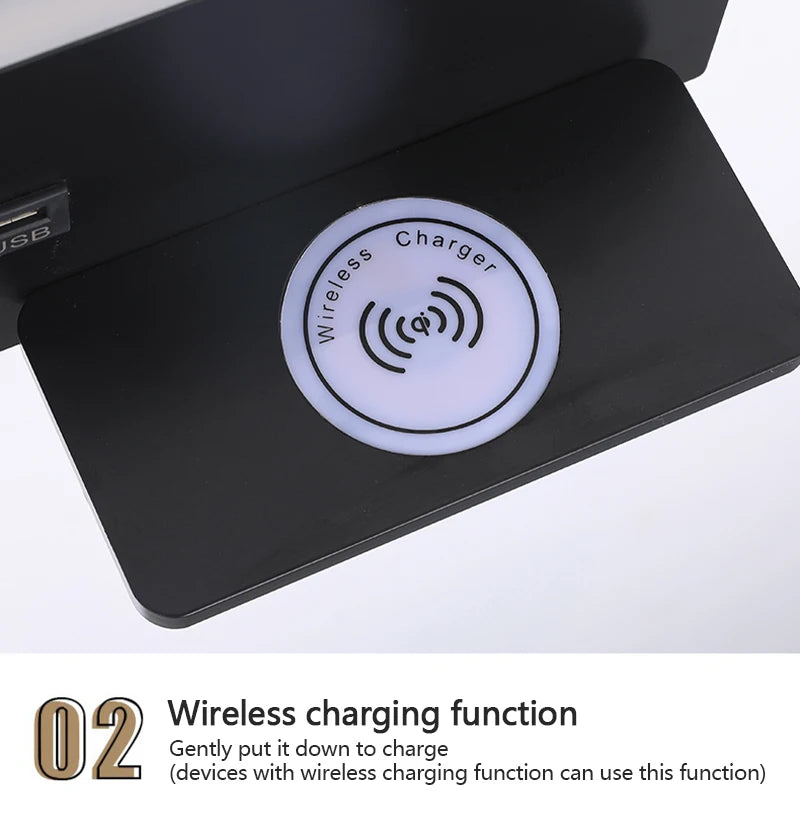 Multi Functional Wall lamp with Mobile phone Wireless charger switch USB interface Bedroom Night light LED Reading wall light
