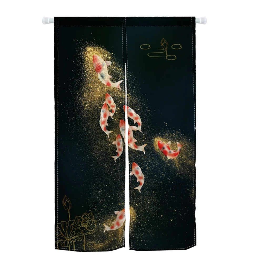 Japanese Koi Fish Door Curtain Fengshui Kitchen Bedroom Linen Doorway Curtain Entrance Hanging Half Curtain Partition Curtain