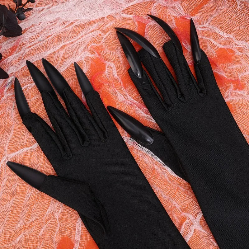 5/1pair Scary Long Nails Gloves Halloween Cosplay Ghost Claw Black Nails Finger Gloves Arm Sleeves Party Costumes Props Supplies