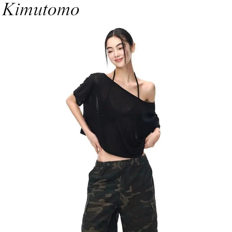 Kimutomo T Shirts Women Short Sleeve Loose Vintage Grunge Gothic