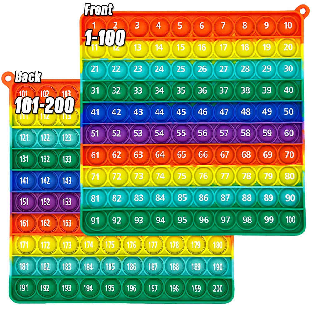 1-200 Numbers Counting Math Fidget Toys, Rainbow Silicone Push Bubble Educational Math Games Toys for Preschool Kids