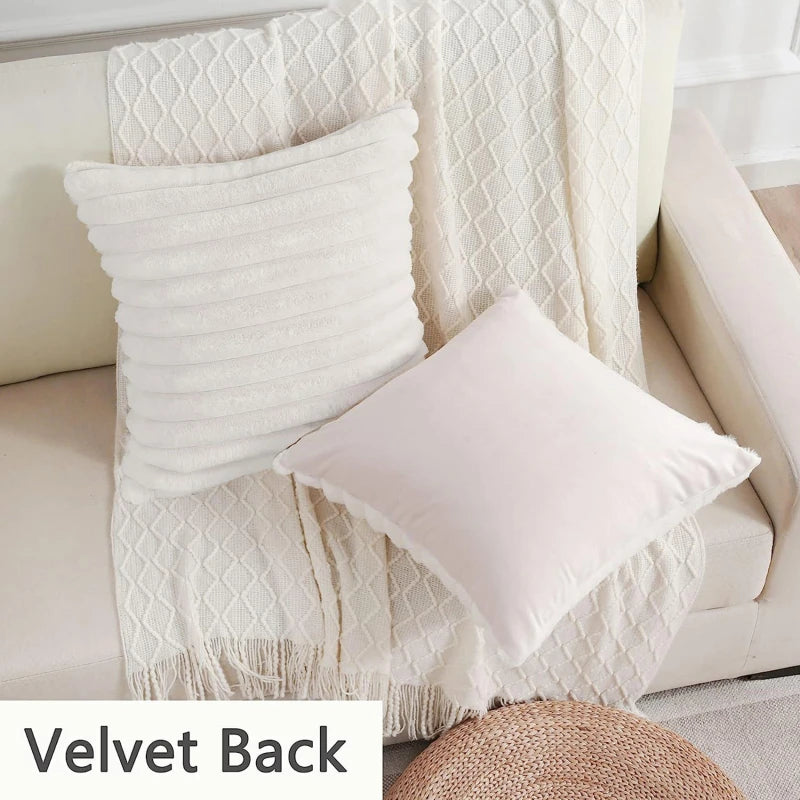 Artificial Rabbit Fur Square Cushion Cover Simple Stripe Super Soft Pillowcase 45x45 Cm Sofa Decorative Cushion Cover
