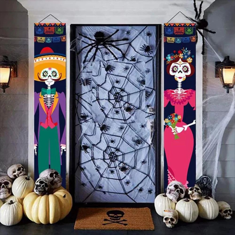 Halloween Decorative Props Mexican Day of the Dead flag Hanging Outdoors Hanging Porch Sign Halloween Welcome Signs Home Decor