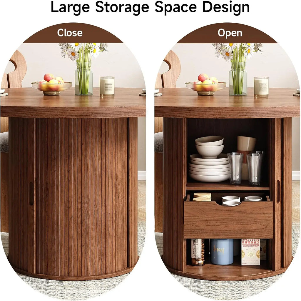 47-Inch Round Walnut Dining Table With Storage