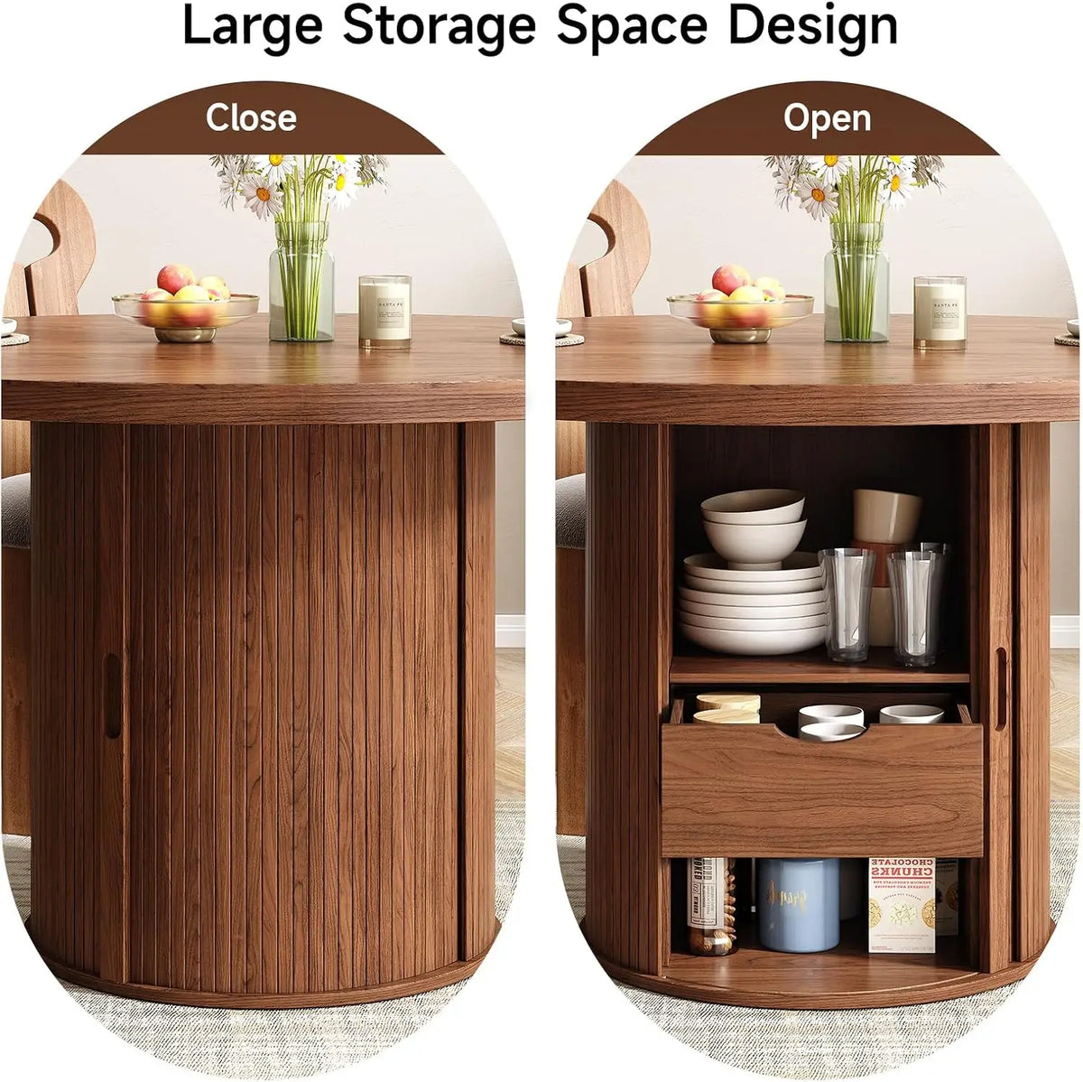 47-Inch Round Walnut Dining Table With Storage