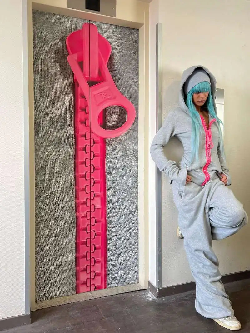 American fashion trend solid color oversized hoodie women's Y2K street Harajuku loose oversized zipper multi pocket hoodie