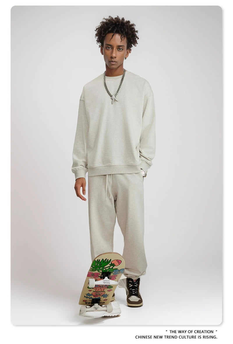 ZODF Fashion Autumn Men Solid 360gsm Sweatshirt Unisex Solid Loose Sport O Neck Pullovers Brand Clothes HY0938