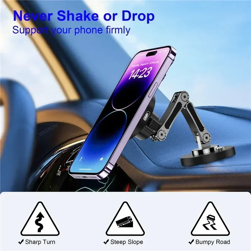Car Magnetic Wireless Charger Adjustable Mobile Phone Holder for iPhone 15 14 13 12 Pro Max Fast Charging Easy Paste Mount Stand