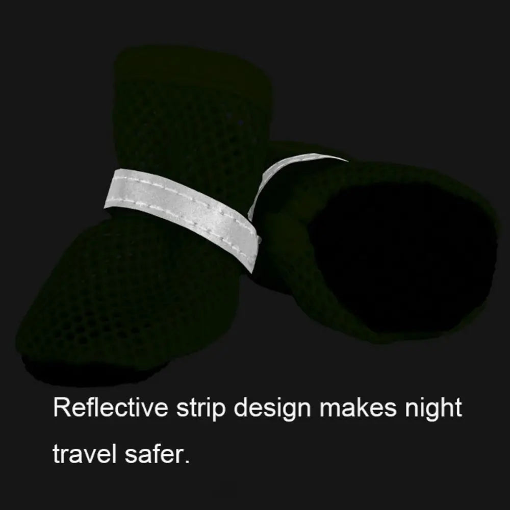 4pcs/set Fashion Breathable Dog Mesh Shoes Non-slip Reflective Dog Net Shoes Wear Resistant Hollow Out Dog Shoes Summer