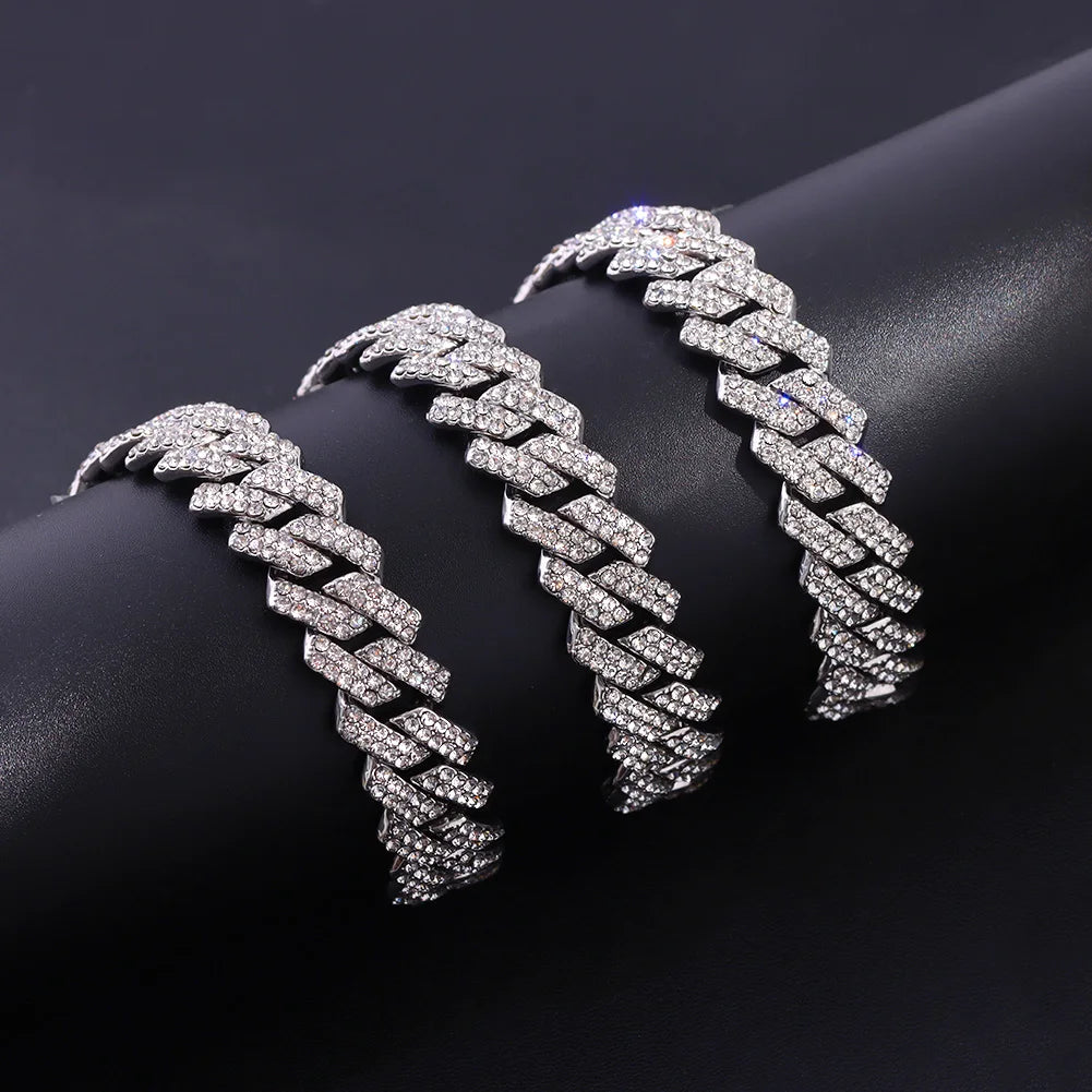 14mm Iced Out  Prong Cuban Link Chain Necklace for Men Women 2 Row Rhinestone Paved Miami Rhombus Hip Hop Jewelry Wholesale