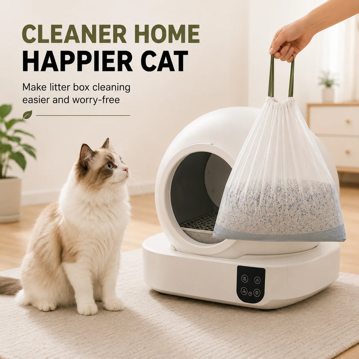 Automatic Cat Litter Box Liners 60PCS Drawstring Waste Bags