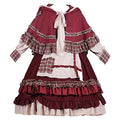 2025 HOT Sweet Girl Lolita Women Dress Vintage Patchwork Red Dresses with Cloak Cute Female Bing Cosplay Little Red Riding Hood