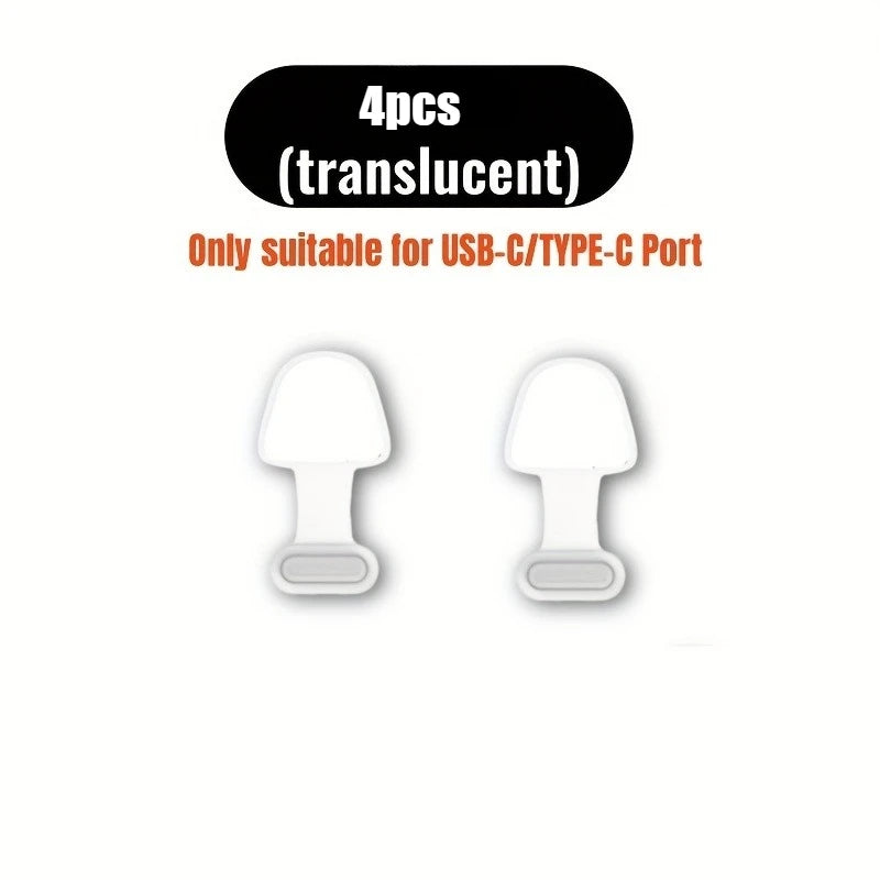 2/4PCS Silicone Dust-Proof Plug Tablet Black/Transparent Universal Charger Port Protector for iPhone & Type C Android Phones