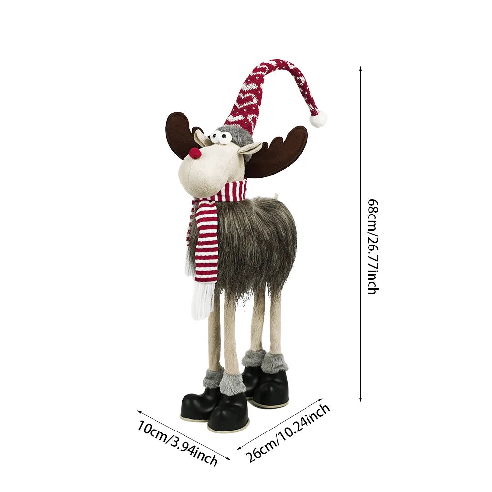Christmas Large Standing Elk Dolls Navidad Figurine Ornaments With Lights Reindeer For Xmas Kid Gift 2023 New Year Home Decor