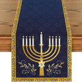 Menorah Hexagram Dreidel Hanukkah Table Runner, Chanukah Holiday Kitchen Dining Table Decoration for Home Party Decor