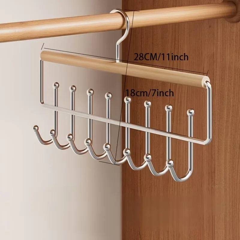 1pc Versatile Wooden Hat Organizer Rack with Hooks Caps Belts Ties Storage Space-Saving Home Retail Display Clothes Storage