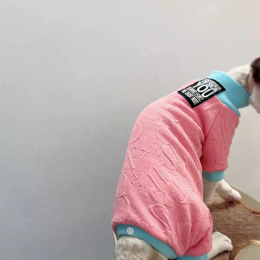 Sweet Spring Elegant Pink Suit for Sphynx Cat 4-legged Coat Hat Tail Cover Sweatshirt Set for Female Cats Jumpsuit for Devon Rex