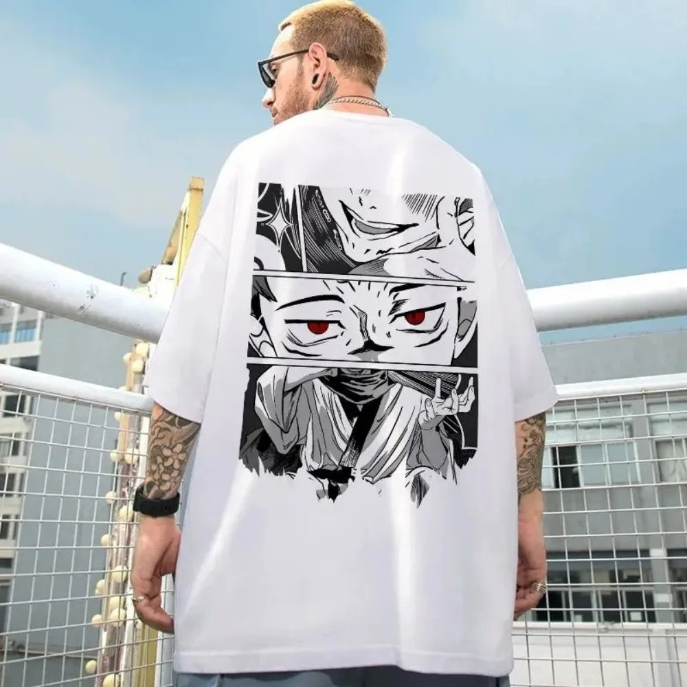 Trendy men's summer cartoon printed polyester breathable round neck