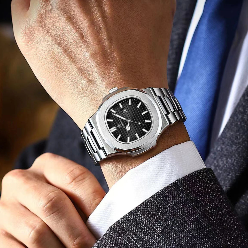Poedagar Square Luxury Men Wristwatch Waterproof Luminous Date High