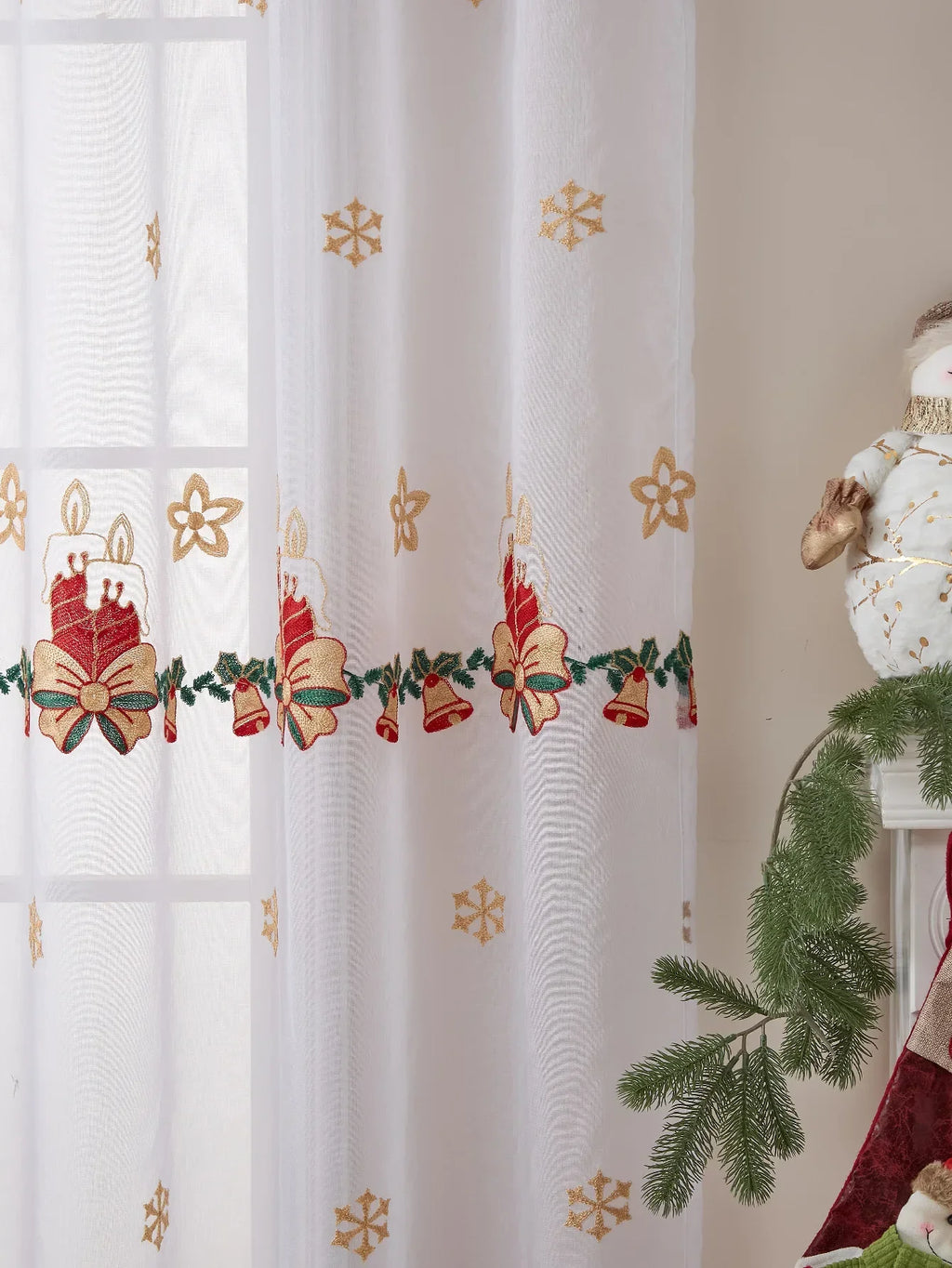 New Style of Snowflake Embroidered Window Screen Sweet Christmas Tulle Curtains Living Room Bedroom Transparent Yarn