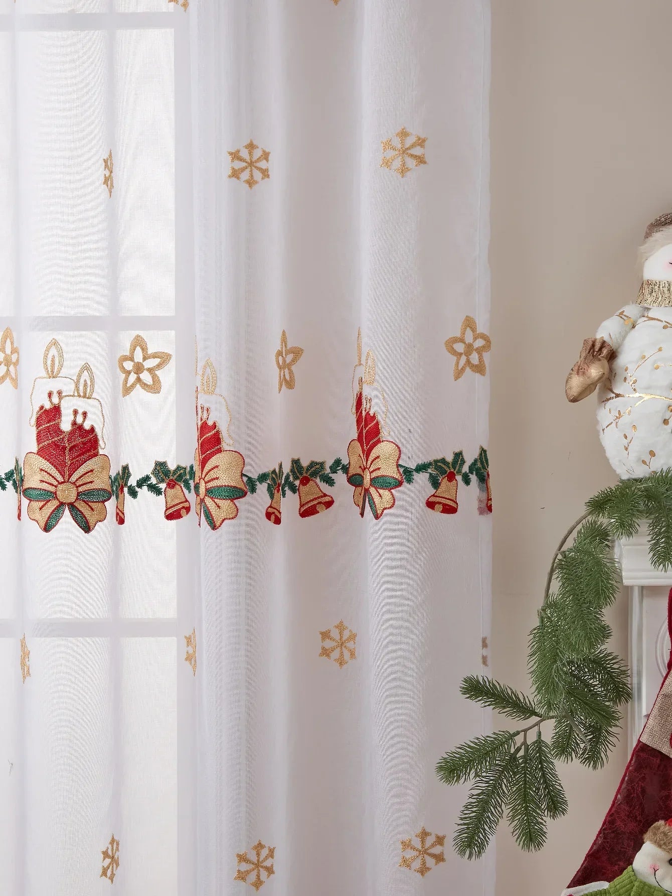 New Style of Snowflake Embroidered Window Screen Sweet Christmas Tulle Curtains Living Room Bedroom Transparent Yarn