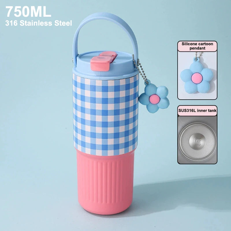 Portable Thermos Cup Gift For Woman Girl Cute Tumbler 750ML Water Bottle 316 Stainless Steel Vacuum Thermos Bottle Insulated