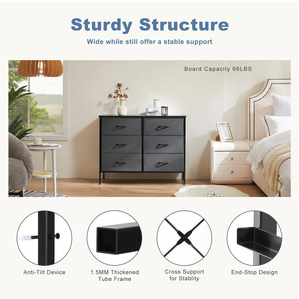 Nightstand With 6 Fabric Drawers