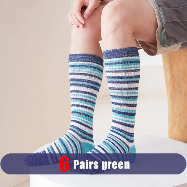 1/6 Pairs Man Toe Socks Long Plus Large Size Cotton Colorful Striped Compression Sport Fitness Happy 5 Finger Calf Socks EU40-46