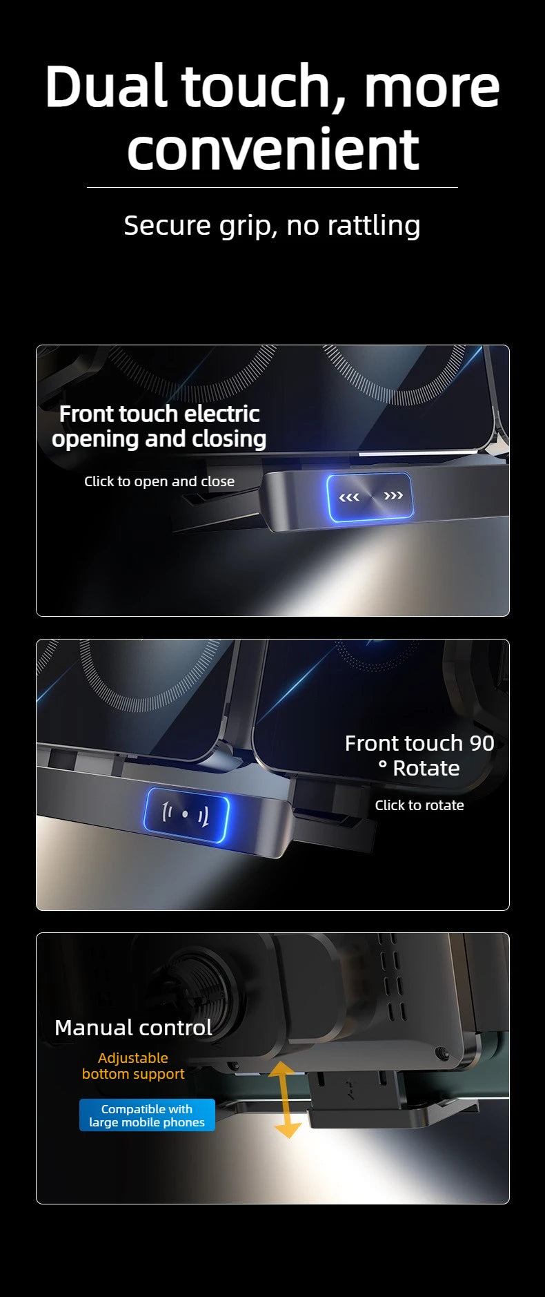 Dual Coil Foldable Car Wireless Charger Universal 90° Rotation Phone Mount Fast Clamping Rotation Fold Phone Car Charging Mount