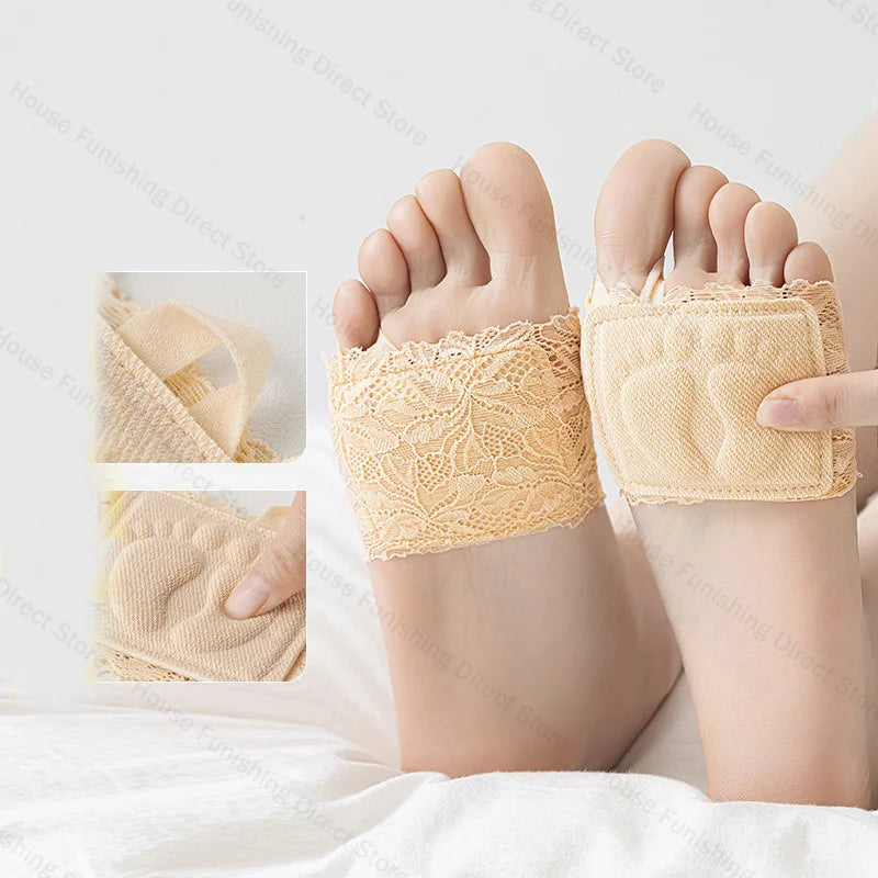 Summer Thin Lace Invisible Socks Split Toe Forefoot Socks for Women High Heel Slippers Shoes Breathable Lace Socks for Halloween