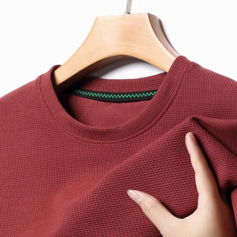 Summer Waffle Round Neck Short Sleeved T-Shirt for Men's Short