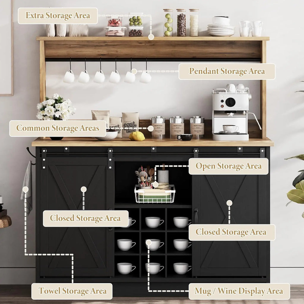 Farmhouse Coffee Bar Cabinet with Storage Kitchen Cabinets Wine