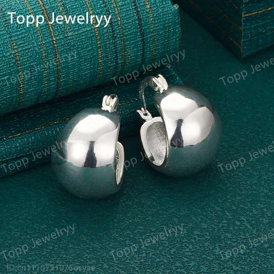 Elegant 925 Sterling Silver Glossy Fat Round Earrings Fashion
