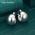 Elegant 925 Sterling Silver Glossy Fat Round Earrings Fashion
