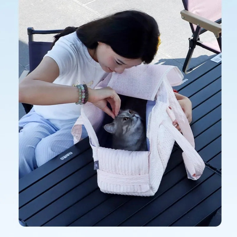 Pink Lace Cat Carrier Pet Backpack Breathable Small Dog Bag Shoulder Handheld Outing Pet Seat Carrier Pack Puppies Breathable