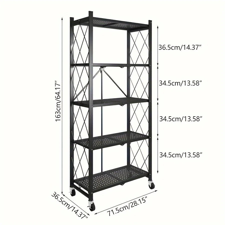 3/4/5-layer Heavy-duty Foldable Metal Storage Rack With Wheels For